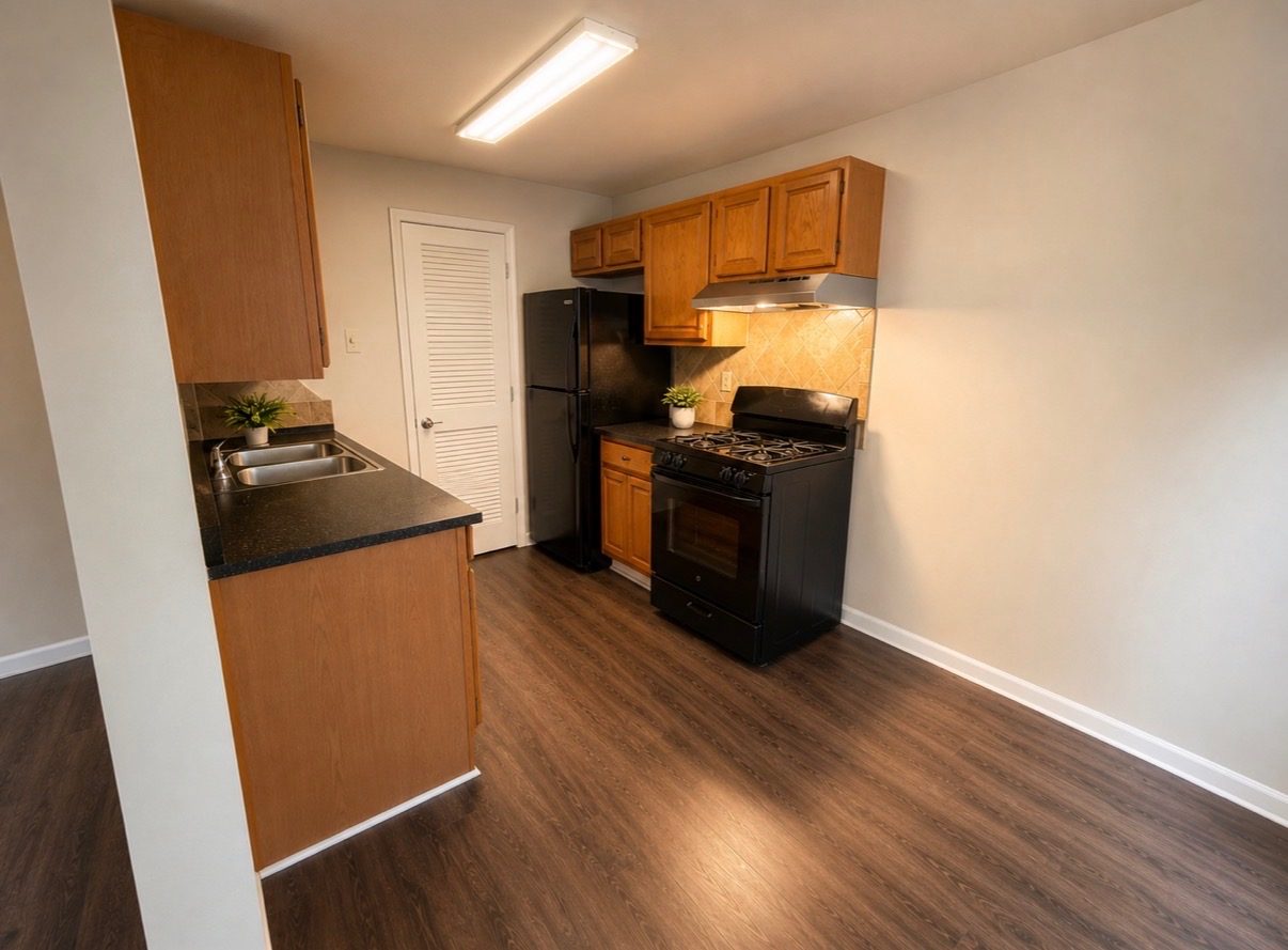 Kitchen with gas range and pantry